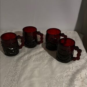 Vintage 3D Snowman Red Glass Mug Set/5.